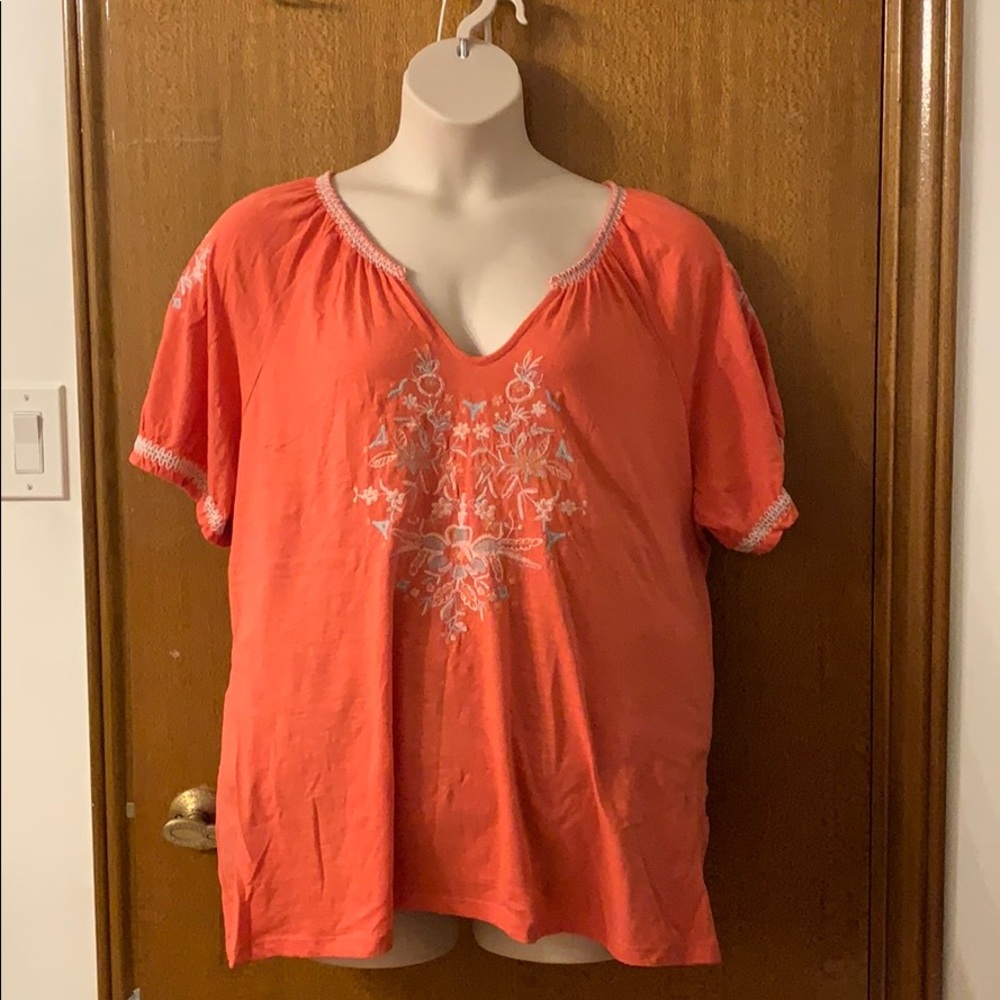 Plus size spaceCoral embroidered V-neck T-shirt